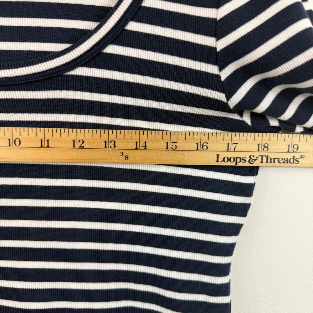 AYR The Rug Striped Ribbed Pima Cotton Modal Scoop Neck Top XL Coastal Breton - Picture 11 of 13